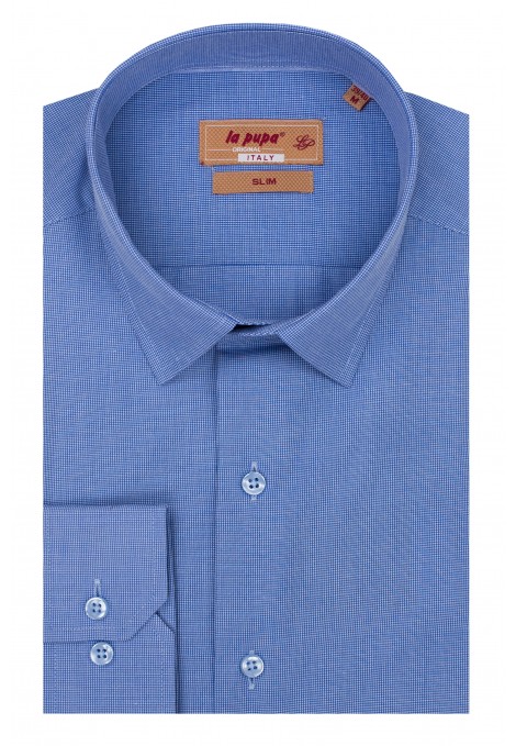 Ανδρικό σιέλ πουκάμισο με σχέδιο ύφανσης slim fit
