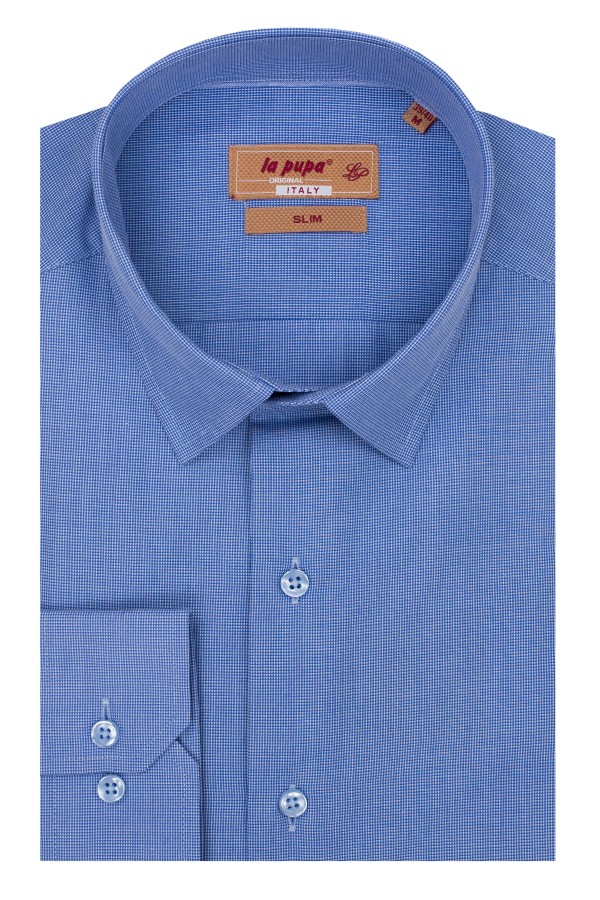 Ανδρικό σιέλ πουκάμισο με σχέδιο ύφανσης slim fit Ανδρικό σιέλ πουκάμισο με σχέδιο ύφανσης slim fit