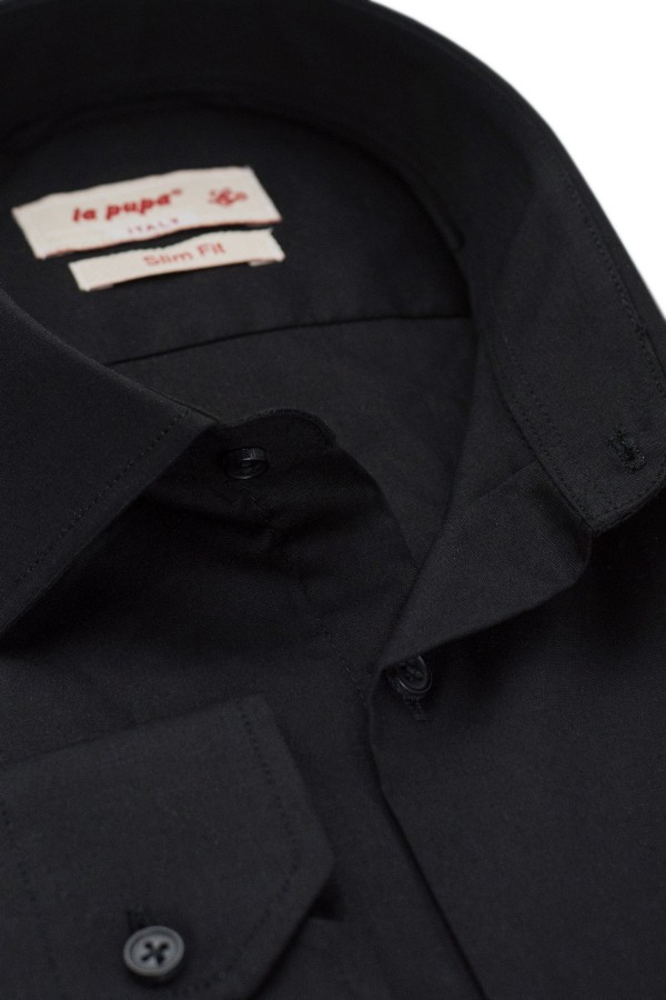 Ανδρικό μαύρο πουκάμισο με σχέδιο ύφανσης slim fit     