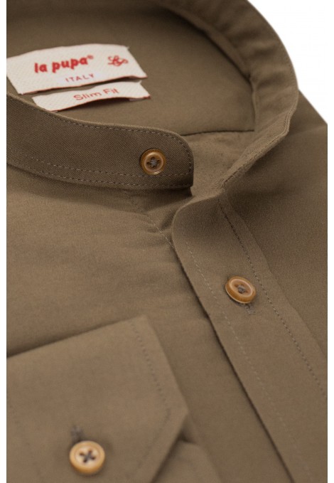 Ανδρικό καφέ πουκάμισο μάο  slim fit 