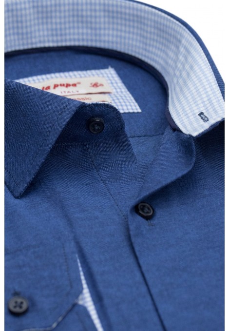 Man's blue shirt with a pocket