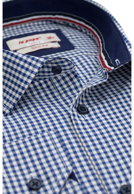 Ανδρικό μπλε πουκάμισο καρό slim fit 