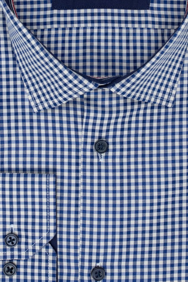 Ανδρικό μπλε πουκάμισο καρό slim fit 