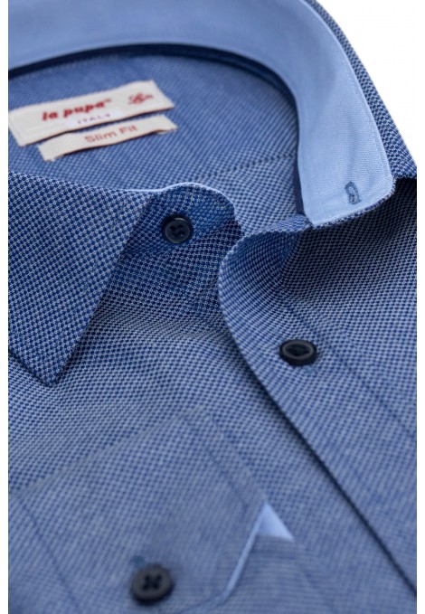 Ανδρικό μπλέ πουκάμισο σχεδιαστικό slim fit  
