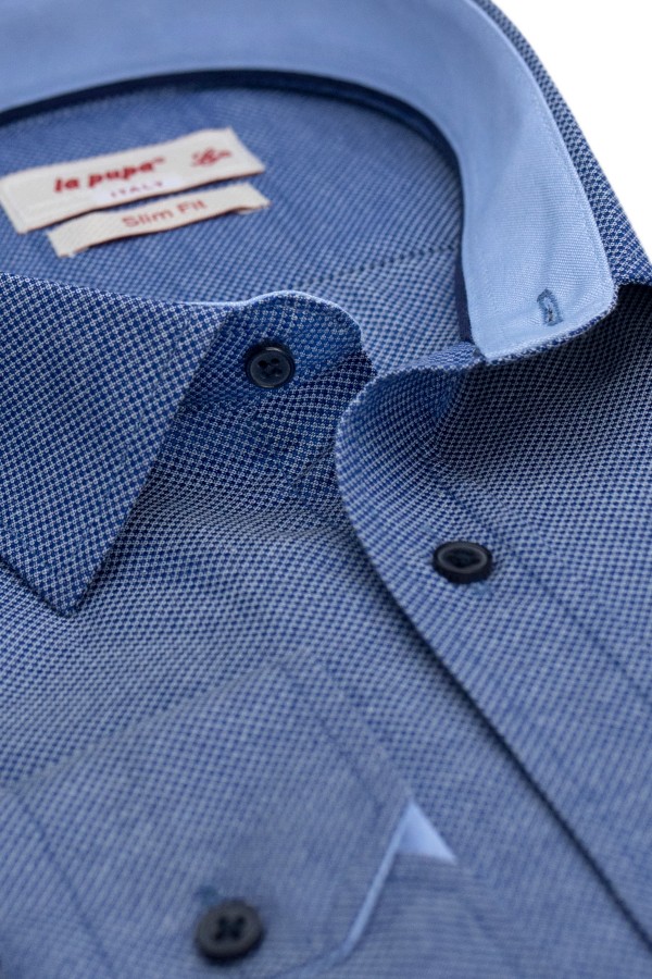 Ανδρικό μπλέ πουκάμισο σχεδιαστικό slim fit  