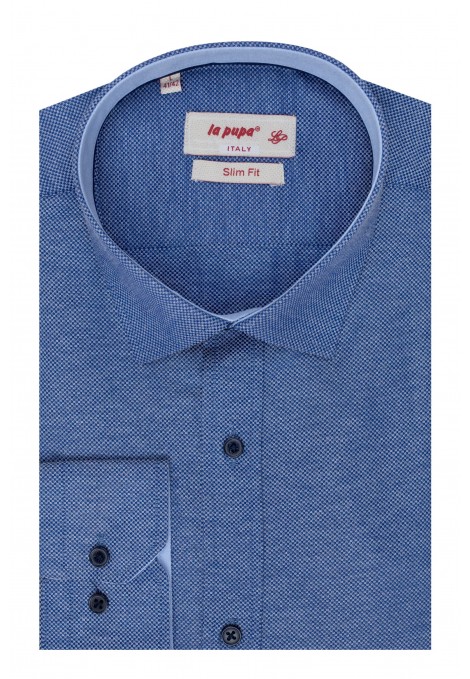 Ανδρικό μπλέ πουκάμισο σχεδιαστικό slim fit  