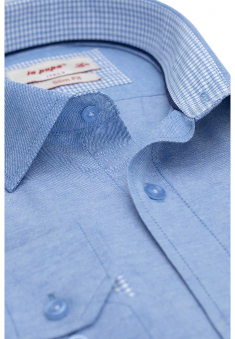 Ανδρικό σιέλ πουκάμισο slim fit