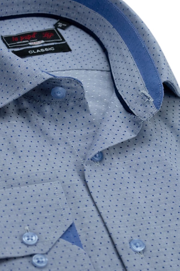 La pupa sky blue shirt with polκa dots