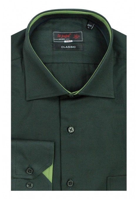 Man's dark green shirt with textured weave       