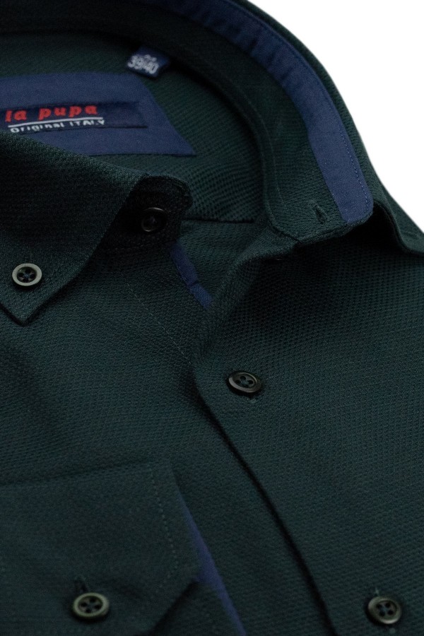  Man’s dark green shirt with textured weave       
