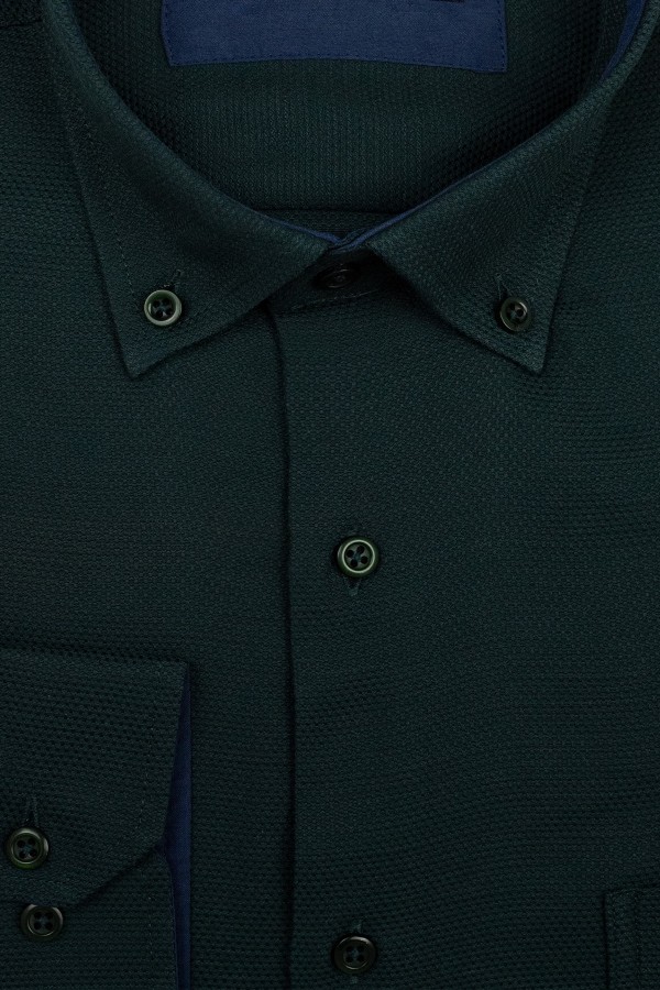  Man’s dark green shirt with textured weave       