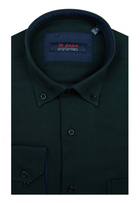  Man’s dark green shirt with textured weave       