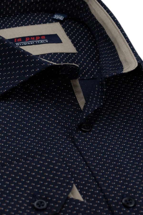 Man’s dark blue printed shirt      