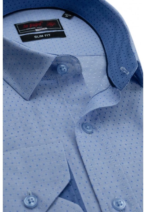 Ανδρικό σιέλ πουκάμισο σχεδιαστικό slim fit  