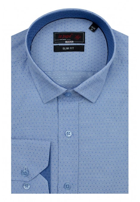 Ανδρικό σιέλ πουκάμισο σχεδιαστικό slim fit  