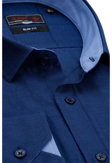 Ανδρικό μπλε πουκάμισο με σχέδιο ύφανσης slim fit    