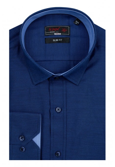 Ανδρικό μπλε πουκάμισο με σχέδιο ύφανσης slim fit    