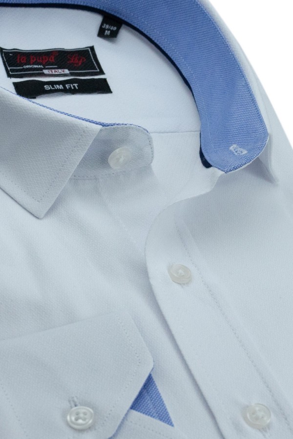 Ανδρικό λευκό πουκάμισο με σχέδιο ύφανσης slim fit