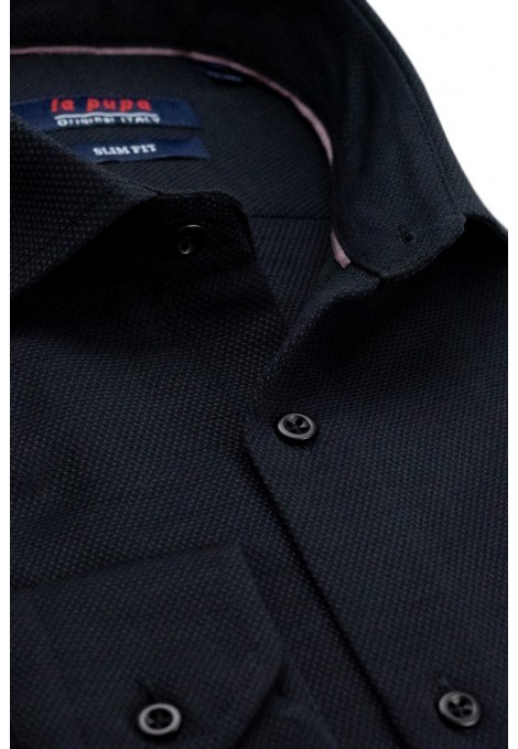 Ανδρικό μαύρο πουκάμισο με σχέδιο ύφανσης slim fit