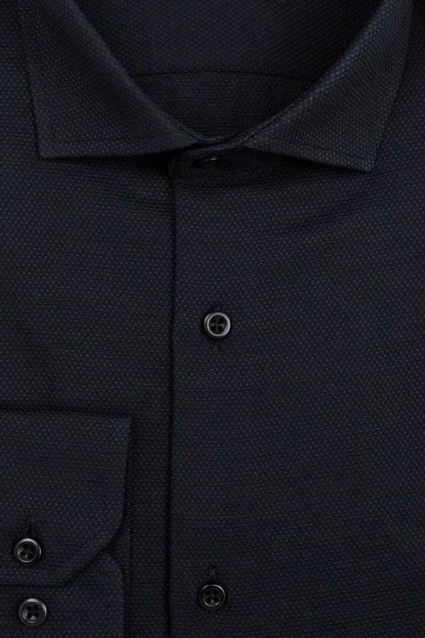 Ανδρικό μαύρο πουκάμισο με σχέδιο ύφανσης slim fit