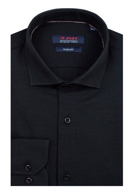 Ανδρικό μαύρο πουκάμισο με σχέδιο ύφανσης slim fit