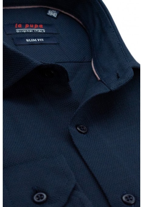 Dark Blue Shirt with Textured Weave