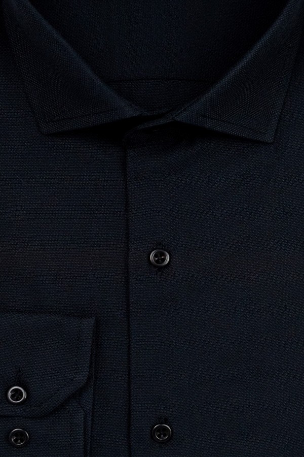 Ανδρικό μαύρο πουκάμισο με σχέδιο ύφανσης slim fit    