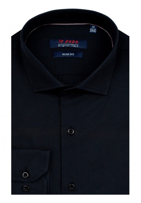 Ανδρικό μαύρο πουκάμισο με σχέδιο ύφανσης slim fit    