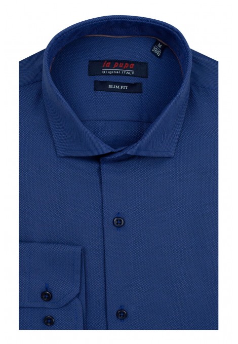 Ανδρικό μπλε πουκάμισο με σχέδιο ύφανσης slim fit    