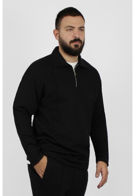 Ανδρική μαύρη oversize μπλούζα με φερμουάρ