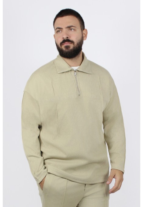 Aνδρική μπεζ oversize μπλούζα με φερμουάρ