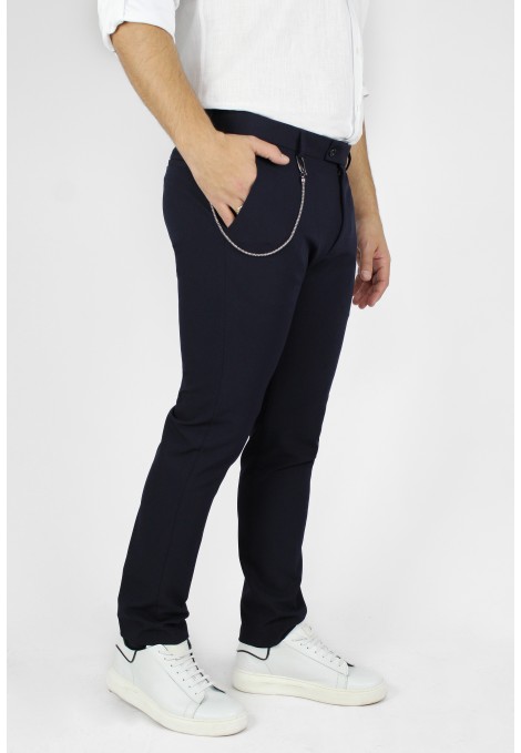 Ανδρικό σκούρο μπλε υφασμάτινο παντελόνι slim fit      