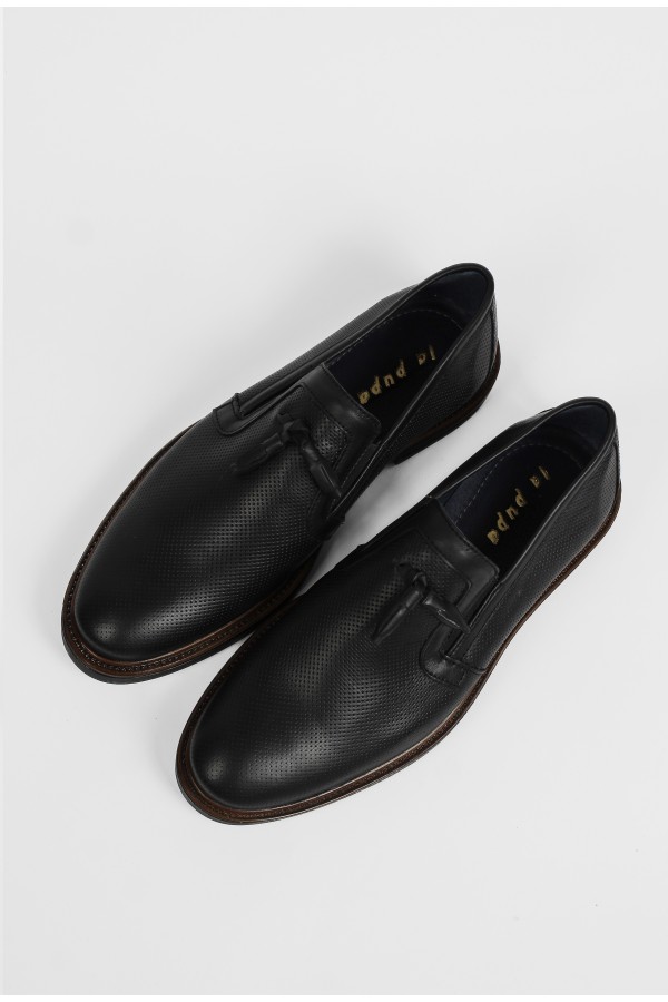 Ανδρικά δερμάτινα μαύρα loafers