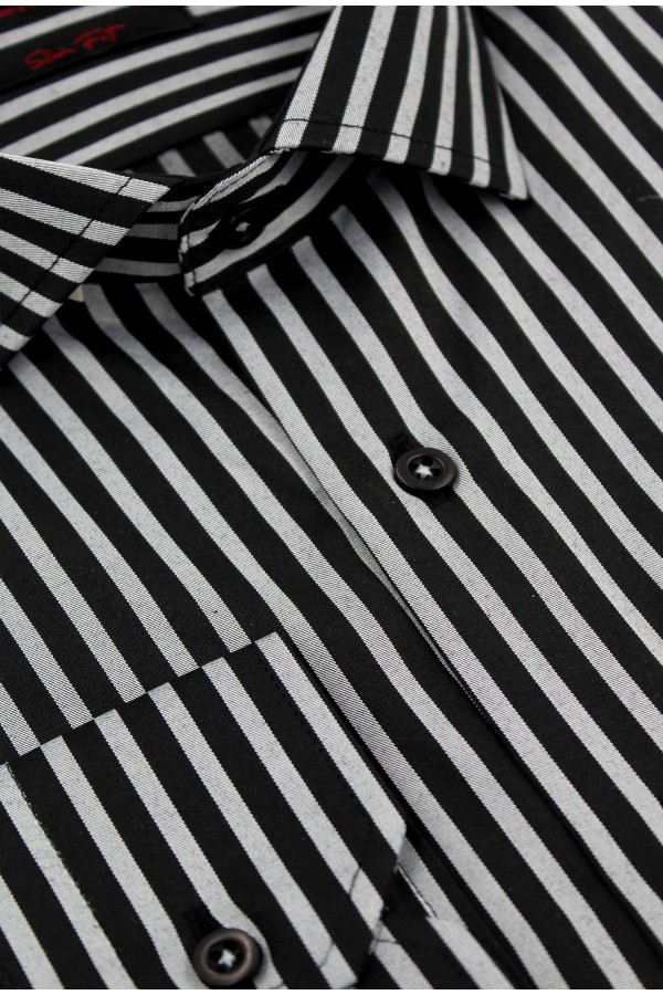 Ανδρικό γκρι πουκάμισο ριγέ slim fit