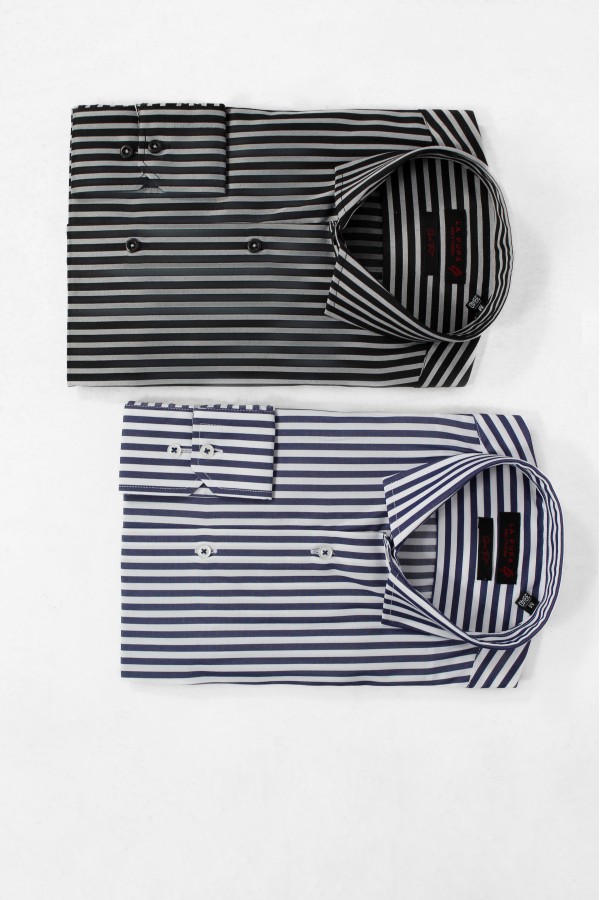 Ανδρικό γκρι πουκάμισο ριγέ slim fit