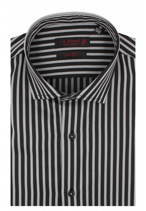 Ανδρικό γκρι πουκάμισο ριγέ slim fit