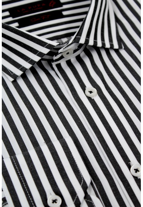 Ανδρικό μαύρο πουκάμισο ριγέ slim fit