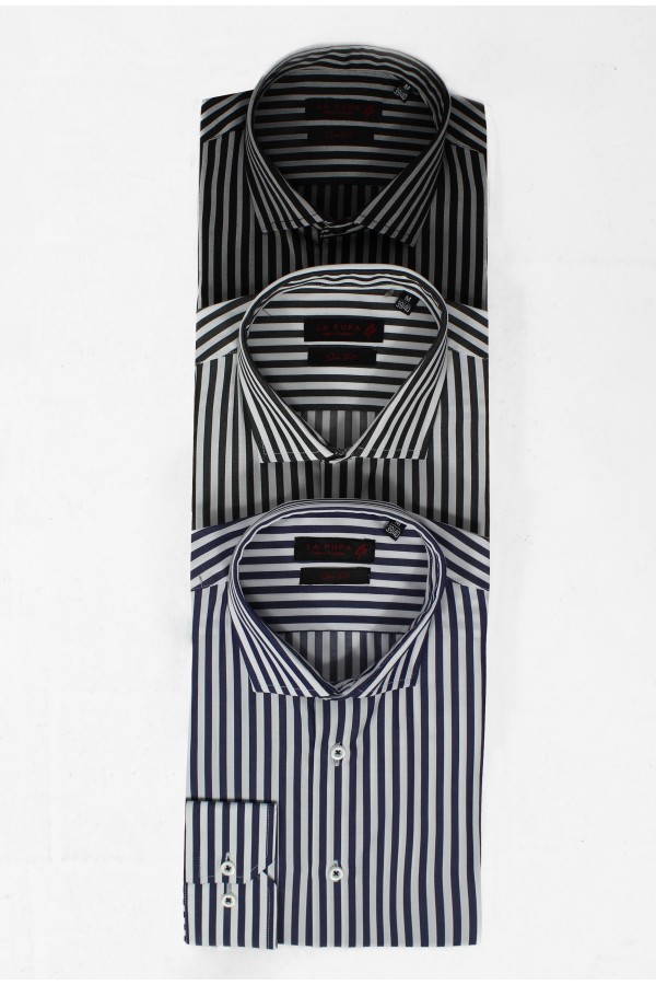 Ανδρικό μαύρο πουκάμισο ριγέ slim fit