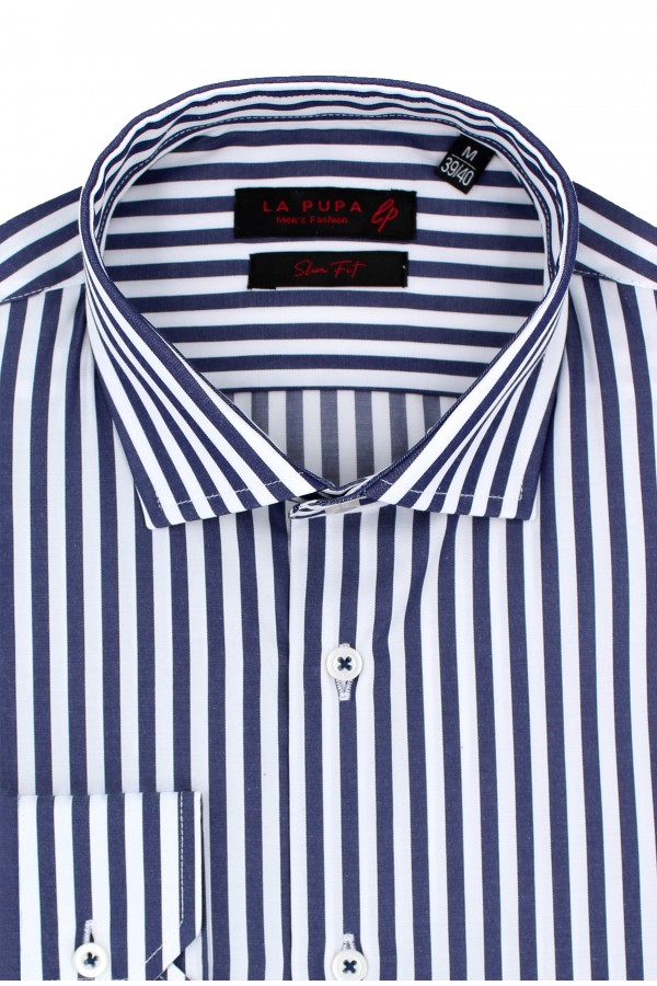 Ανδρικό μπλε πουκάμισο ριγέ slim fit