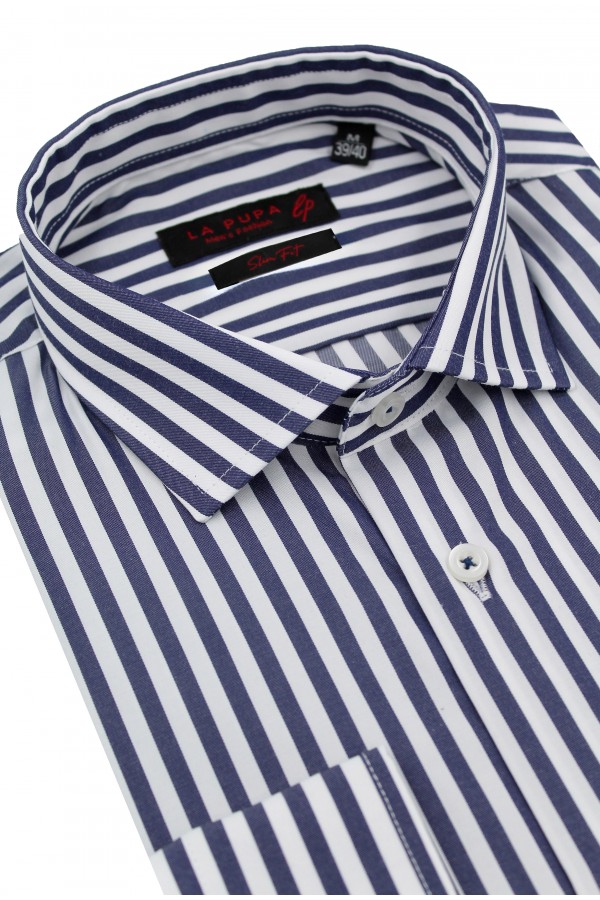 Ανδρικό μπλε πουκάμισο ριγέ slim fit