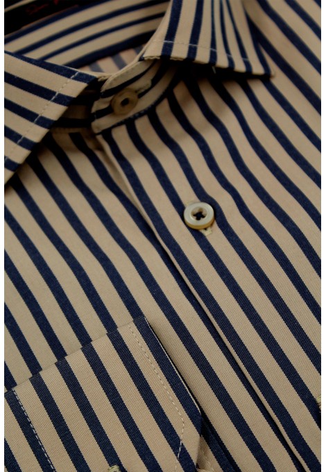 Ανδρικό κάμελ πουκάμισο ριγέ slim fit