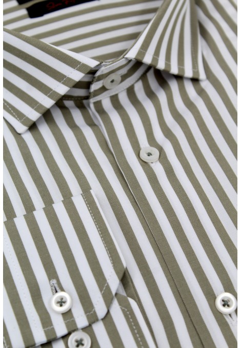 Ανδρικό λαδί πουκάμισο ριγέ slim fit