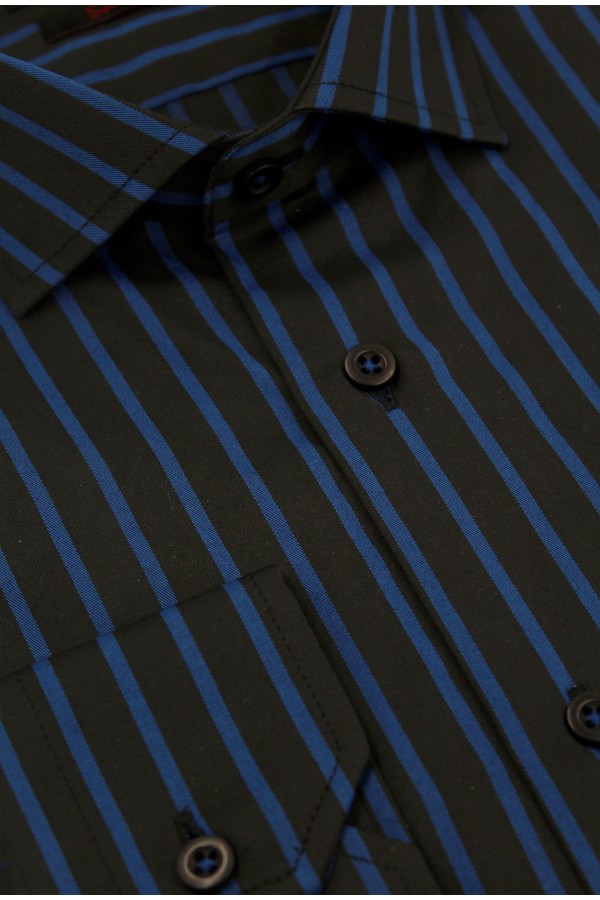 Ανδρικό μαύρο πουκάμισο ριγέ slim fit