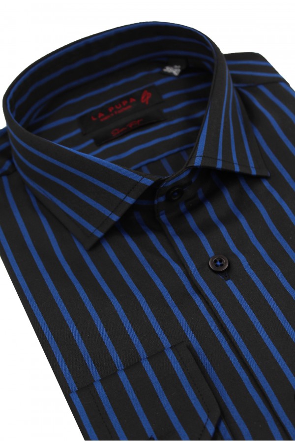 Ανδρικό μαύρο πουκάμισο ριγέ slim fit