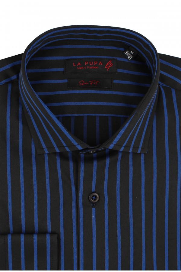 Ανδρικό μαύρο πουκάμισο ριγέ slim fit