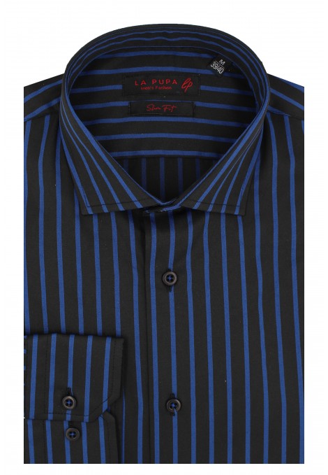 Ανδρικό μαύρο πουκάμισο ριγέ slim fit