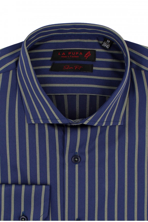 Ανδρικό μπλε πουκάμισο ριγέ slim fit