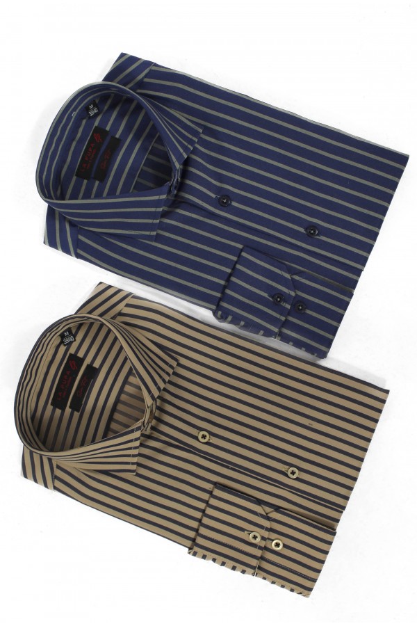 Ανδρικό μπλε πουκάμισο ριγέ slim fit