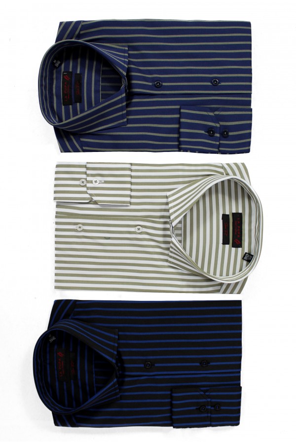 Ανδρικό μπλε πουκάμισο ριγέ slim fit