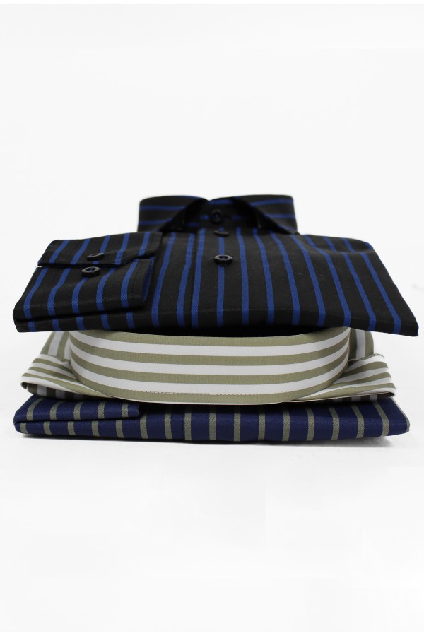 Ανδρικό μπλε πουκάμισο ριγέ slim fit